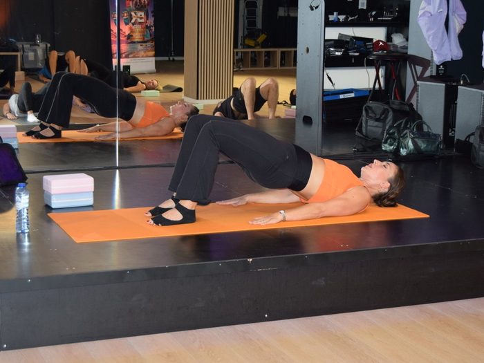 Pilates class in a bright studio